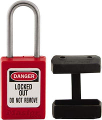 Master Lock - 1.52 Inch Long, Black, TPE Padlock Cover - Compatible with Lockout Padlock and 1/4 Inch Shackle Diameter, Use with S31, S32 and S33 - Exact Industrial Supply