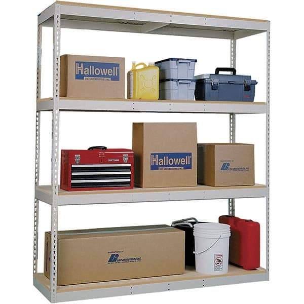 Hallowell - 4 Shelf Starter Open Steel Shelving - 750 Lb Capacity, 48" Wide x 84" High x 18" Deep, Tan - Exact Industrial Supply