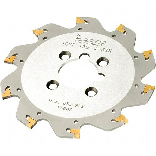 Iscar - Arbor Hole Connection, 1/16" Cutting Width, 1.1811" Depth of Cut, 100mm Cutter Diam, 0.8661" Hole Diam, 10 Tooth Indexable Slotting Cutter - TGSF Toolholder, TAG N-A, TAG N-C/W/M, TAG N-J/JS/JT, TAG N-LF, TAG N-MF, TAG N-UT Insert - Exact Industrial Supply