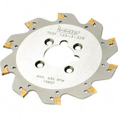 Iscar - Arbor Hole Connection, 2mm Cutting Width, 0.571" Depth of Cut, 63mm Cutter Diam, 10mm Hole Diam, 6 Tooth Indexable Slotting Cutter - TGSF Toolholder, TAG Insert, Right Hand Cutting Direction - Exact Industrial Supply