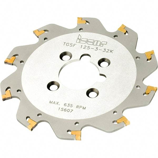 Iscar - Arbor Hole Connection, 2mm Cutting Width, 34mm Depth of Cut, 125mm Cutter Diam, 32mm Hole Diam, 13 Tooth Indexable Slotting Cutter - TGSF Toolholder, TAG Insert, Right Hand Cutting Direction - Exact Industrial Supply