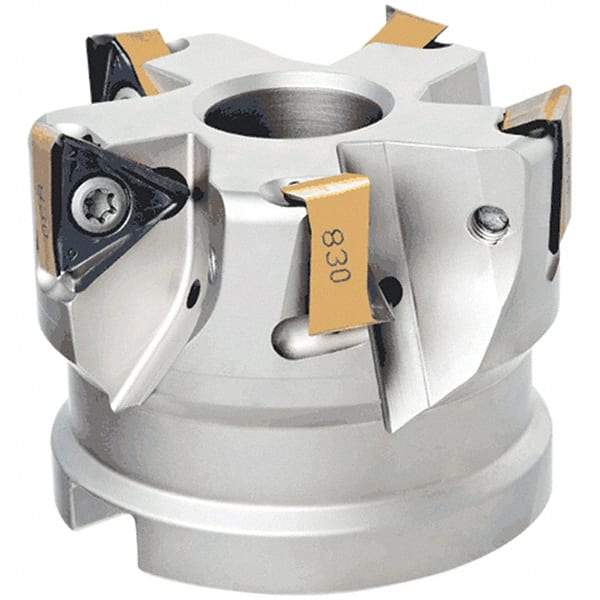 Iscar - 5 Inserts, 80mm Cut Diam, 27mm Arbor Diam, 13.5mm Max Depth of Cut, Indexable Square-Shoulder Face Mill - 0° Lead Angle, 50mm High, H690 TNKX 160610PNTR Insert Compatibility, Through Coolant, Series Helido - Exact Industrial Supply