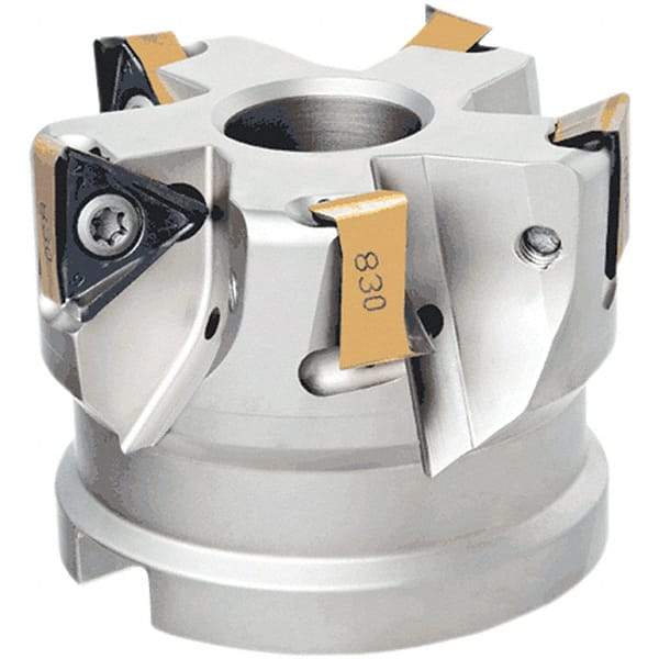 Iscar - 9 Inserts, 5" Cut Diam, 1-1/2" Arbor Diam, 17/32" Max Depth of Cut, Indexable Square-Shoulder Face Mill - 2-1/2" High, H690 TNKX 160610 Insert Compatibility, Through Coolant, Series Helido - Exact Industrial Supply