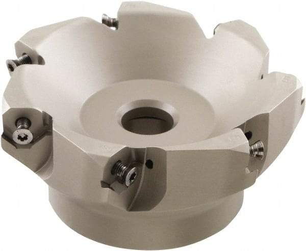 Iscar - 109.4mm Cut Diam, 32mm Arbor Hole, 4.6mm Max Depth of Cut, 50° Indexable Chamfer & Angle Face Mill - 7 Inserts, IQ845 SYHU 07.. Insert, Right Hand Cut, Through Coolant, Series DoveIQMill - Exact Industrial Supply