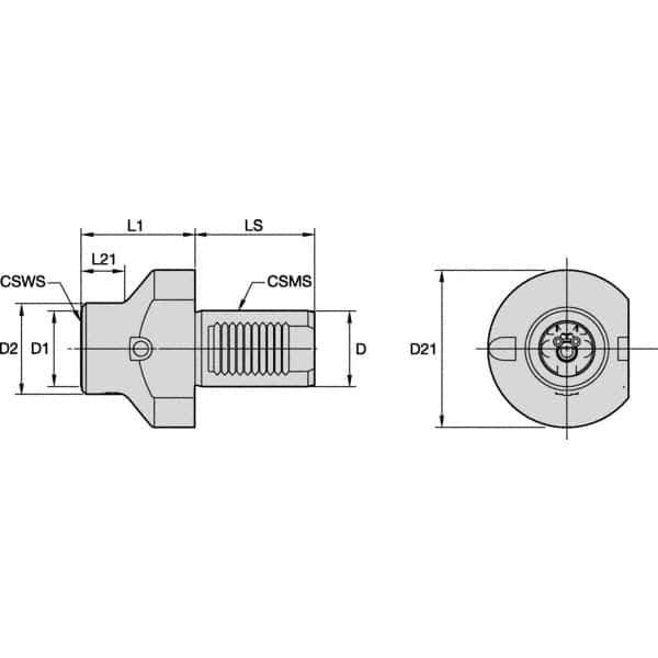 Kennametal - Left Hand Cut, KM50 Modular Connection, Adapter/Mount Lathe Modular Clamping Unit - 50mm Square Shank Diam, Through Coolant, Series RCML-VDI Axial Large Body Diameter - Exact Industrial Supply