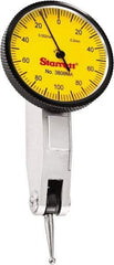 Starrett - 0.2 mm Range, 0.002 mm Dial Graduation, Horizontal Dial Test Indicator - 1-1/4 Inch Yellow Dial, 0-100-0 Dial Reading - Exact Industrial Supply