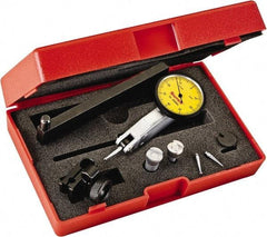 Starrett - 0.8 mm Range, 0.01 mm Dial Graduation, Horizontal Dial Test Indicator - 1-1/4 Inch Yellow Dial, 0-40-0 Dial Reading - Exact Industrial Supply