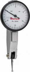 Starrett - 0.03 Inch Range, 0.0005 Inch Dial Graduation, Horizontal Dial Test Indicator - 1-1/4 Inch White Dial, 0-15-0 Dial Reading - Exact Industrial Supply