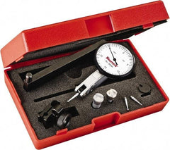 Starrett - 0.03 Inch Range, 0.0005 Inch Dial Graduation, Horizontal Dial Test Indicator - 1-9/16 Inch White Dial, 0-15-0 Dial Reading - Exact Industrial Supply