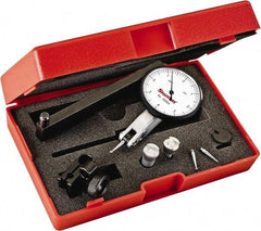 Starrett - 0.008 Inch Range, 0.0001 Inch Dial Graduation, Horizontal Dial Test Indicator - 1-9/16 Inch White Dial, 0-4-0 Dial Reading - Exact Industrial Supply