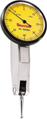 Starrett - 0.8 mm Range, 0.01 mm Dial Graduation, Horizontal Dial Test Indicator - 1-1/4 Inch Yellow Dial, 0-40-0 Dial Reading - Exact Industrial Supply