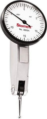 Starrett - 0.03 Inch Range, 0.0005 Inch Dial Graduation, Horizontal Dial Test Indicator - 1-9/16 Inch White Dial, 0-15-0 Dial Reading - Exact Industrial Supply