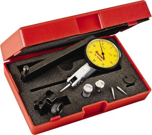 Starrett - 0.8 mm Range, 0.01 mm Dial Graduation, Horizontal Dial Test Indicator - 1-9/16 Inch Yellow Dial, 0-40-0 Dial Reading - Exact Industrial Supply