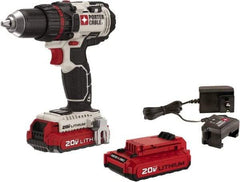 Porter-Cable - 20 Volt 1/2" Chuck Pistol Grip Handle Cordless Drill - 0-400 & 0-1600 RPM, Keyless Chuck, Reversible, 2 Lithium-Ion Batteries Included - Exact Industrial Supply