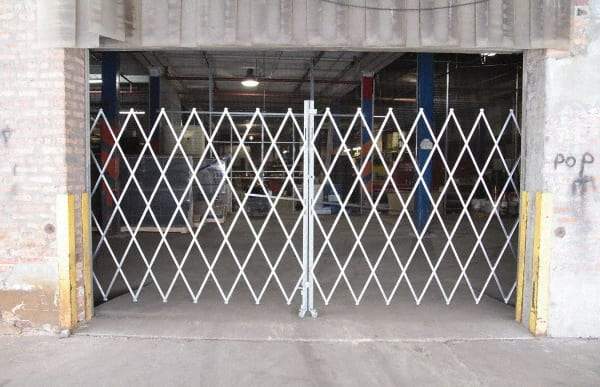 Illinois Engineered Products - 90" High Bi-Parting Folding Gates - Galvanized Steel, Silver - Exact Industrial Supply