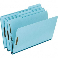 Pendaflex - 8-1/2 x 14", Legal, Blue, Classification Folders with Top Tab Fastener - 25 Point Stock, Assorted Tab Cut Location - Exact Industrial Supply