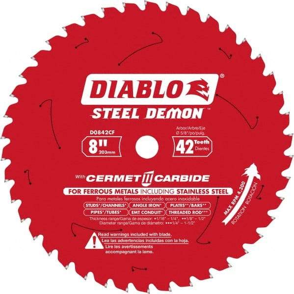 Freud - 8" Diam, 5/8" Arbor Hole Diam, 42 Tooth Wet & Dry Cut Saw Blade - Carbide-Tipped, Burr-Free Action, Standard Round Arbor - Exact Industrial Supply