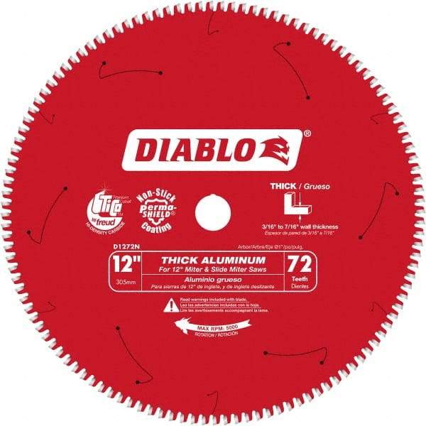 Freud - 12" Blade Diam, 72 Teeth, Carbide-Tipped Cold Saw Blade - 1" Arbor Hole Diam, 0.071" Blade Thickness - Exact Industrial Supply