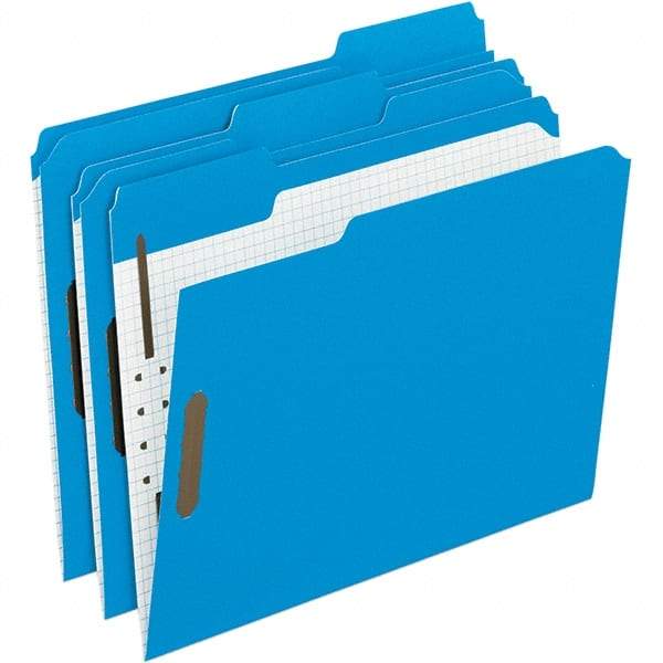 Pendaflex - 11-5/8 x 9-1/2", Letter Size, Blue, File Folders with Top Tab - 11 Point Stock, Assorted Tab Cut Location - Exact Industrial Supply