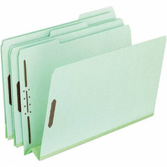 Pendaflex - 8-1/2 x 11", Letter Size, Green, Classification Folders with Top Tab Fastener - 25 Point Stock, Assorted Tab Cut Location - Exact Industrial Supply