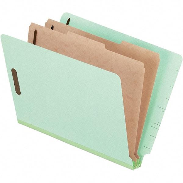 Pendaflex - 8-1/2 x 11", Letter Size, Pale Green, Classification Folders with End Tab Fastener - 25 Point Stock, End Tab Cut Location - Exact Industrial Supply