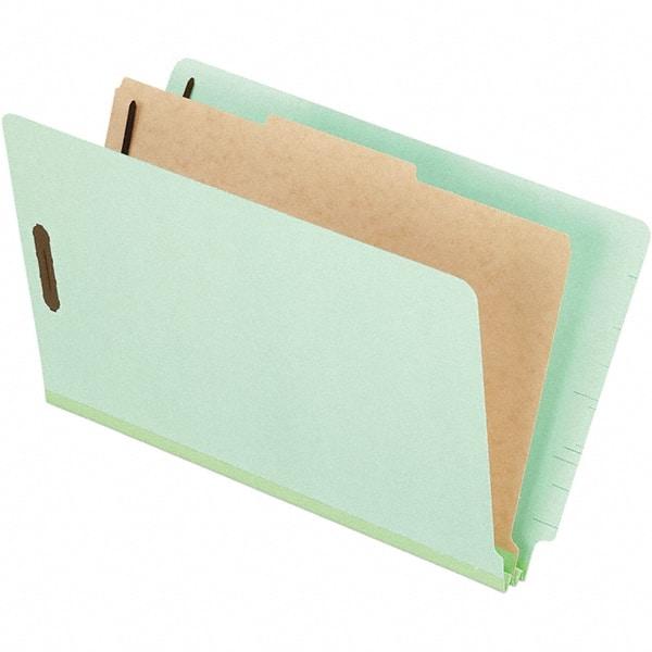 Pendaflex - 8-1/2 x 14", Legal, Pale Green, Classification Folders with End Tab Fastener - 25 Point Stock, End Tab Cut Location - Exact Industrial Supply