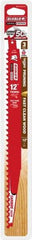 Freud - 12" Long x 1" Thick, Carbide Reciprocating Saw Blade - Tapered Profile, 3 TPI, Toothed Edge, Tang Shank - Exact Industrial Supply