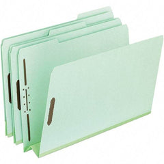 Pendaflex - 8-1/2 x 14", Legal, Green, Classification Folders with Top Tab Fastener - 25 Point Stock, Assorted Tab Cut Location - Exact Industrial Supply