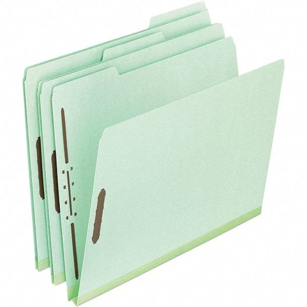 Pendaflex - 8-1/2 x 11", Letter Size, Green, Classification Folders with Top Tab Fastener - 25 Point Stock, Assorted Tab Cut Location - Exact Industrial Supply