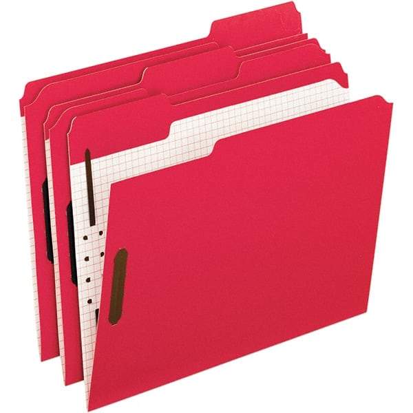 Pendaflex - 11-5/8 x 9-1/2", Letter Size, Red, File Folders with Top Tab - 11 Point Stock, Assorted Tab Cut Location - Exact Industrial Supply