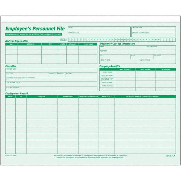 TOPS - 11-3/4 x 9-1/4", Letter Size, Green, File Folders with Top Tab - Straight Tab Cut Location - Exact Industrial Supply