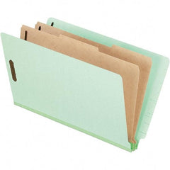 Pendaflex - 8-1/2 x 14", Legal, Pale Green, Classification Folders with End Tab Fastener - 25 Point Stock, End Tab Cut Location - Exact Industrial Supply