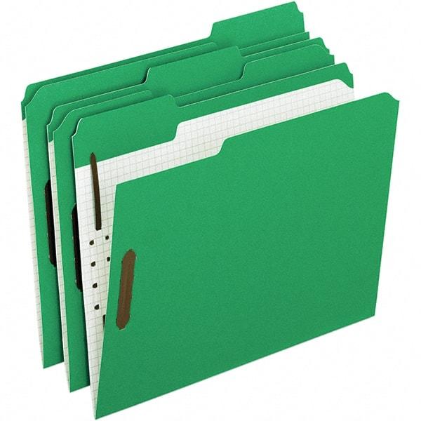 Pendaflex - 11-5/8 x 9-1/2", Letter Size, Green, File Folders with Top Tab - 11 Point Stock, Assorted Tab Cut Location - Exact Industrial Supply