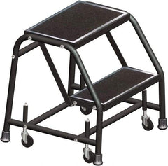 Ballymore - 19" 2 Step Ladder - Rolling Safety Ladder, 450 Lb Capacity, 19" Platform Height, 30" Base Width x 19" Base Depth, Serrated - Exact Industrial Supply