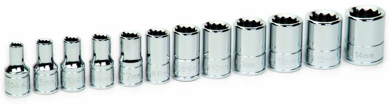 12 Piece - 1/4" Drive - 12 Point - Shallow Socket Set on Clip Rail Metric - Exact Industrial Supply