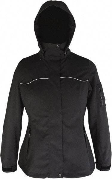 Viking - Size S, Black, Waterproof Jacket - 36" Chest, 4 Pockets, Detachable Hood, Hook & Loop Wrist - Exact Industrial Supply