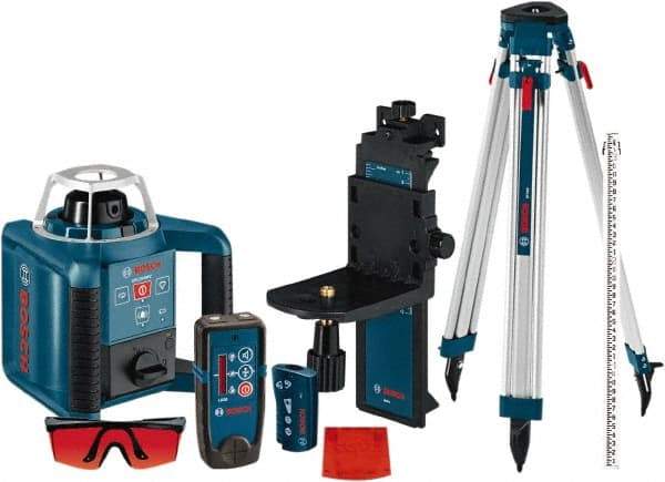 Bosch - 1,000' Measuring Range, 1/8" at 100' Accuracy, Self-Leveling Horizontal & Vertical Rotary Laser - ±5° Self Leveling Range, 1 Beam, 2-D Battery Included - Exact Industrial Supply