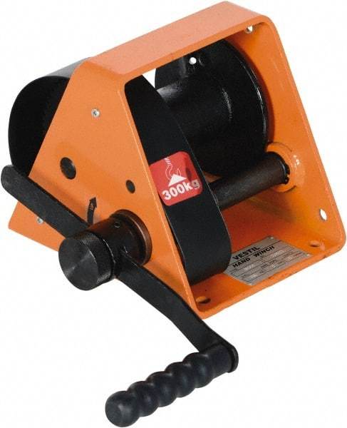 Vestil - 600 Lb Cable Limit x 65' Winch Cable Manual Winch - 9-1/2" Long x 7.88" Deep x 7.88" High - Exact Industrial Supply