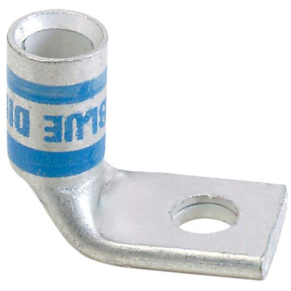 Panduit - 6 AWG Noninsulated Compression Connection Right Angle Ring Terminal - 1/4" Stud, 1.03" OAL x 0.48" Wide, Tin Plated Copper Contact - Exact Industrial Supply