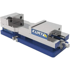Kurt - 4" Jaw Width, 6-1/2" Jaw Opening Capacity, Horizontal Stationary Machine Vise - Manual Operation, 60 Lb Capacity, 1 Station, 14.56" Long x 84.47mm High x 1-15/64" Deep, 1.235" Jaw Height, 7,500 Lb Max Clamp Force, Ductile Iron - Exact Industrial Supply