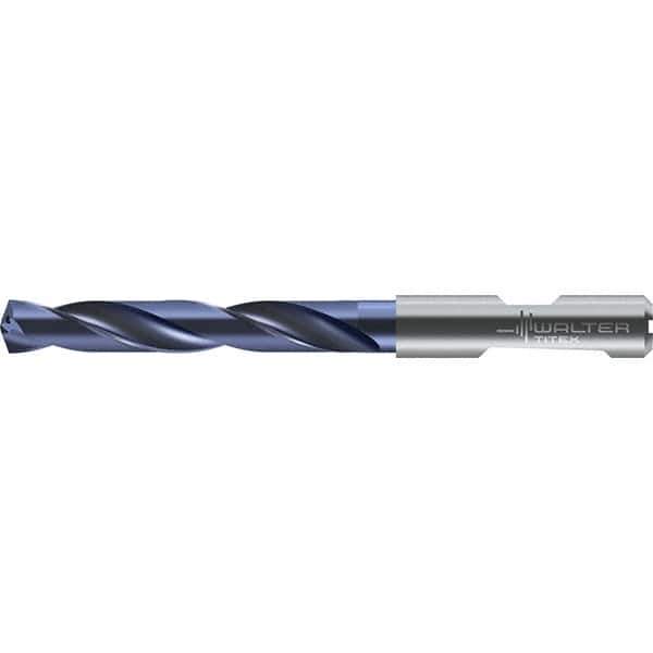 Walter-Titex - 12.4mm 140° Solid Carbide Jobber Drill - TiAlN Finish, Right Hand Cut, Spiral Flute, Round with Flats Shank, 124mm OAL - Exact Industrial Supply