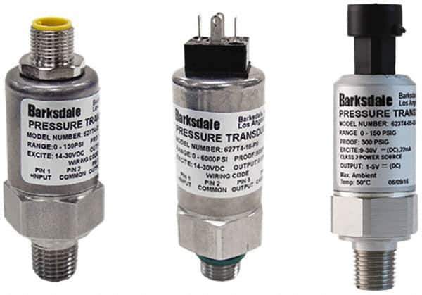 Barksdale - 500 Max psi, ±0.5% Accuracy, 1/4-18 NPT (Male) Connection Pressure Transducer - 4 to 20mA Output Signal, Subminiature DIN 43650 Wetted Parts, 1/4" Thread, -40 to 185°F, 28 Volts - Exact Industrial Supply