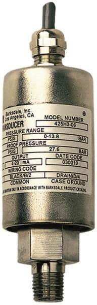 Barksdale - 3,000 Max psi, ±0.25% Accuracy, 1/4-18 NPT (Male) Connection Pressure Transducer - 0.5 to 5.5 VDC Output Signal, M12 Hirschman Connector Wetted Parts, 1/4" Thread, -40 to 185°F, 30 Volts - Exact Industrial Supply