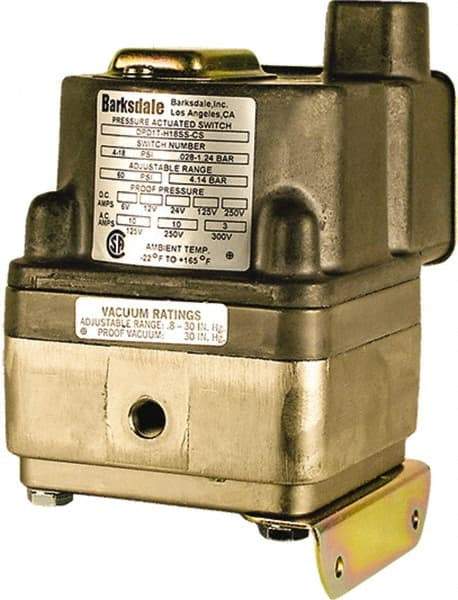 Barksdale - 0.3 to 3 psi Adjustable Range, 10 Max psi, Differential Pressure Switch - 1/8 NPT Female, 18in Free Leads, 2 x SPDT Contact, 300SS Wetted Parts, 0.5% Repeatability - Exact Industrial Supply