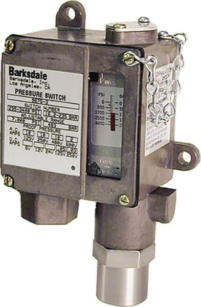 Barksdale - 425 to 6,000 psi Adjustable Range, 12,000 Max psi, Sealed Piston Pressure Switch - 1/4 NPT Female, Screw Terminals, SPDT Contact, 416SS Wetted Parts, 2% Repeatability - Exact Industrial Supply