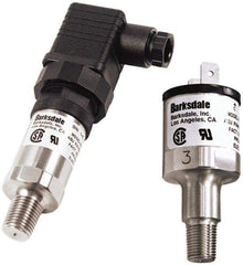 Barksdale - 5 to 50 psi Adjustable Range, 100 Max psi, Compact Pressure Switch - 1/4 NPT Male, DIN 43650, Without Plug, SPST/ NO Contact, SS Wetted Parts, 8% Repeatability - Exact Industrial Supply