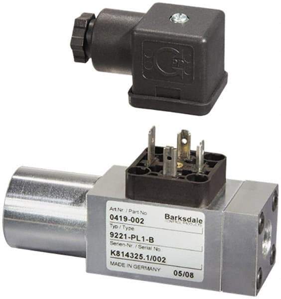 Barksdale - 220 to 2,900 psi Adjustable Range, 4,350 Max psi, Compact Pressure Switch - G 1/4 Female, DIN 43650, SPDT Contact, SS Wetted Parts, 2% Repeatability - Exact Industrial Supply