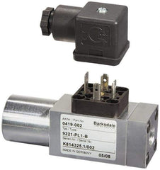 Barksdale - 90 to 725 psi Adjustable Range, 4,350 Max psi, Compact Pressure Switch - 1/4 NPT Female, DIN 43650, SPDT Contact, SS Wetted Parts, 2% Repeatability - Exact Industrial Supply