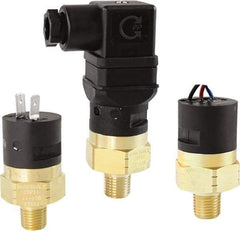 Barksdale - 5 to 30 PSI Adjustable Range, 350 Max psi, Compact Pressure Switch - 1/8 NPT Male, 1/4in Male Spade Terminals, SPST/ NC Contact, Brass Wetted Parts, 3% Repeatability - Exact Industrial Supply