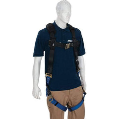 PRO-SAFE - 310 Lb Capacity, Size X-Large, Full Body Quick-Connect Harness - Polyester, Quick-Connect Leg Straps, Tongue Buckle Chest Strap, Gray/Blue, Airflow Backpad, AntiTangle Strap & Back D Ring - Exact Industrial Supply